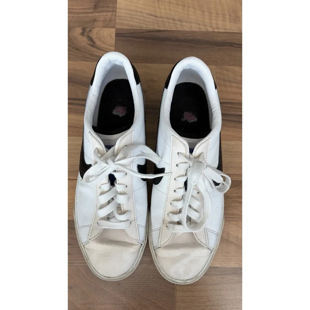 Mens Nike Classic Shoes White Black Blue Leather Logo Retro Sneakers Size 10.5